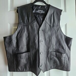 Leather Gallery Mens 4XL Black Genuine Leather Vest Motorcycle Biker Pockets